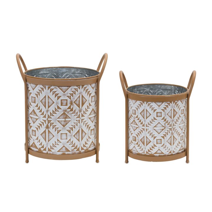 Set of 2 Footed Metal Planters – Stylish Elevated Plant Holders for Home and Garden