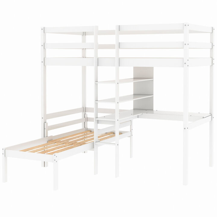 Merax  Convertible Loft Bed with L-Shape Desk