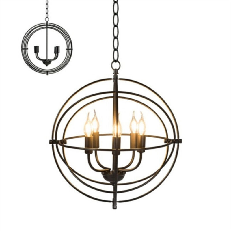 5-Light Industrial Rotating Metal Chandelier for Dining Room