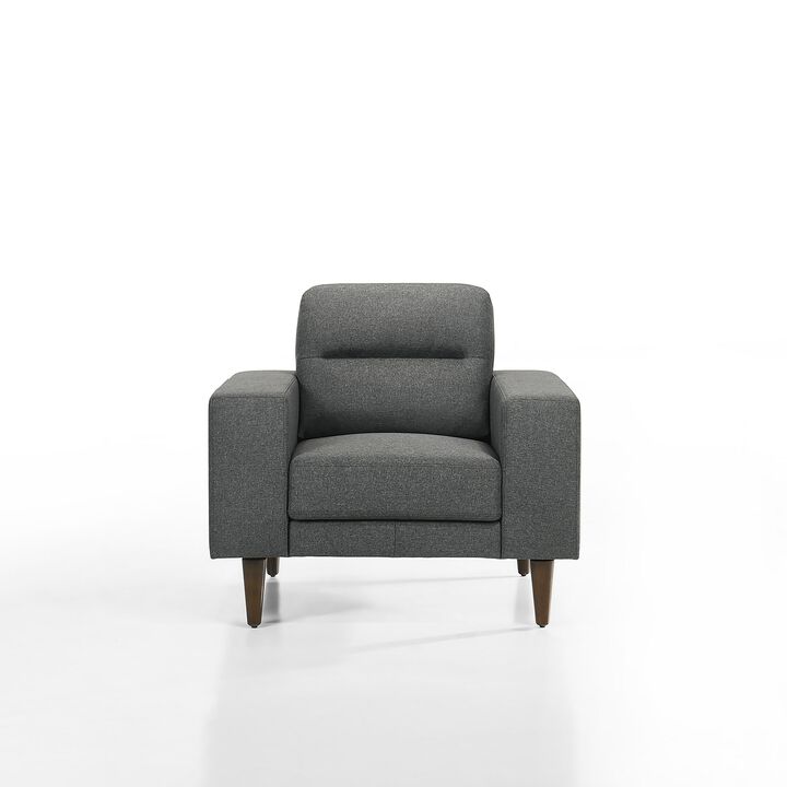 Vile Accent Chair, Plush Gray Fabric, Classic Tapered Solid Wood Legs - Benzara