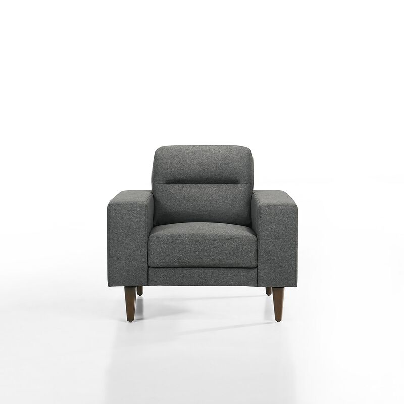 Vile Accent Chair, Plush Gray Fabric, Classic Tapered Solid Wood Legs - Benzara