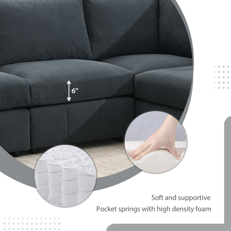 MONDAWE Modern Sectional Sofa with Vertical Stripes,5-Seat Armless Couch Set with Convertible Ottomans,Various Combinations