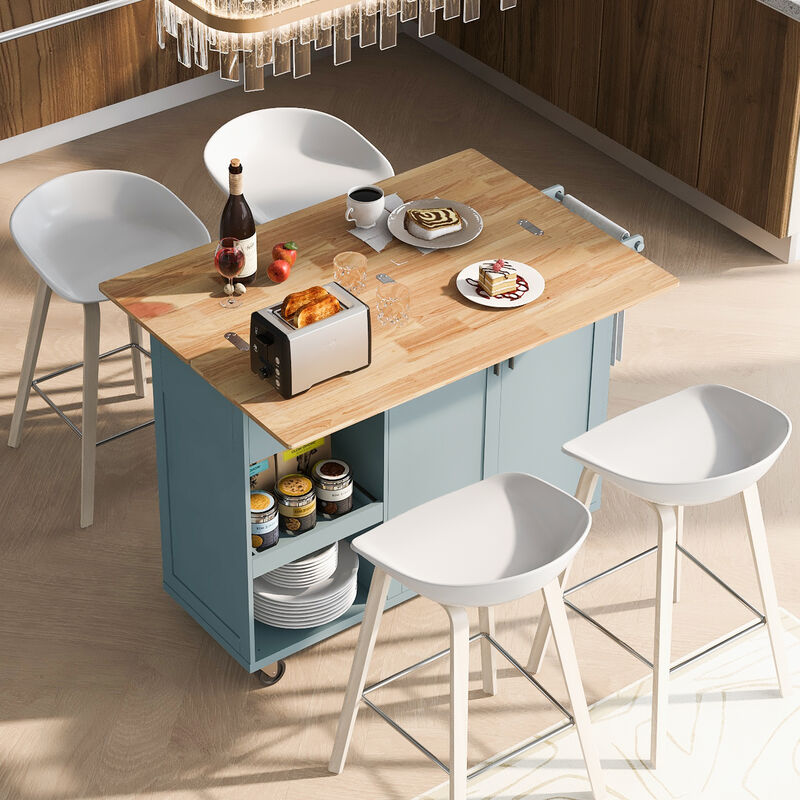 Merax Kitchen Island with Foldable Counter Top and Towel Rack