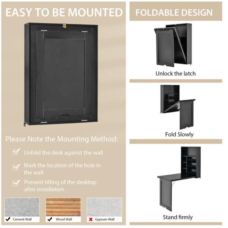 Wall-Mounted Fold-Out Convertible Floating Desk Space Saver