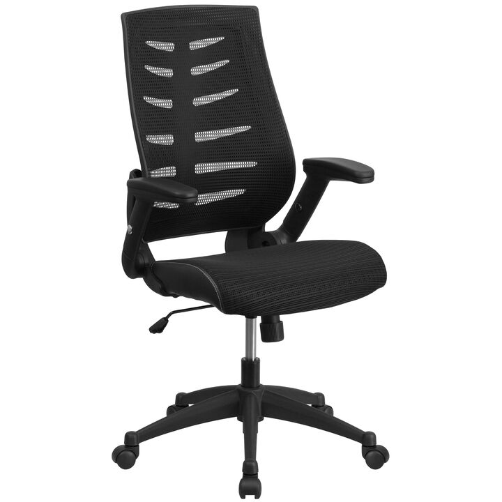Kale High Back Designer Black Mesh Executive Swivel Ergonomic Office Chair with Height Adjustable Flip-Up Arms