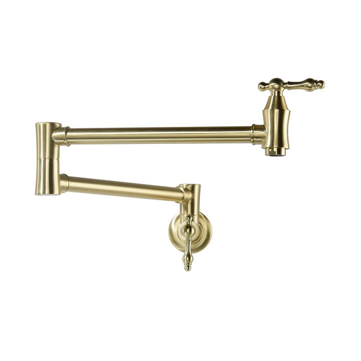 Mondawe Pot Filler Faucet Wall Mount Folding Stretchable Brass Kitchen Faucet with Single Hole Two Handles