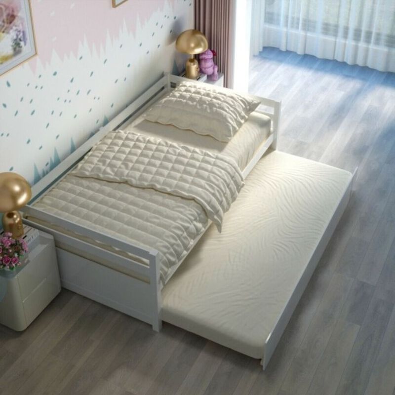 QuikFurn Twin/Twin Dorm Style Trundle Daybed Platform Bed Frame in White