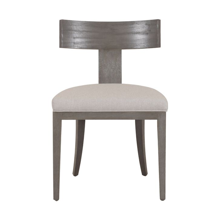 Cid Sten 21 Inch Dining Chair Set of 2, T Shape Back, Beige Linen, Gray - Benzara