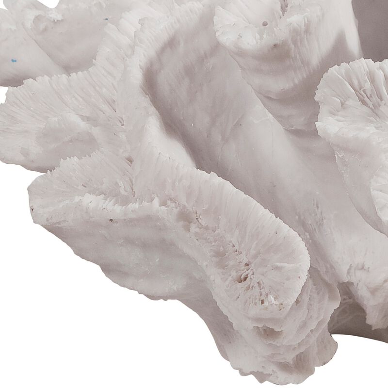 Lily 9 Inch Faux Coral Table Figurine, Polyresin Textured Sculpture, White-Benzara