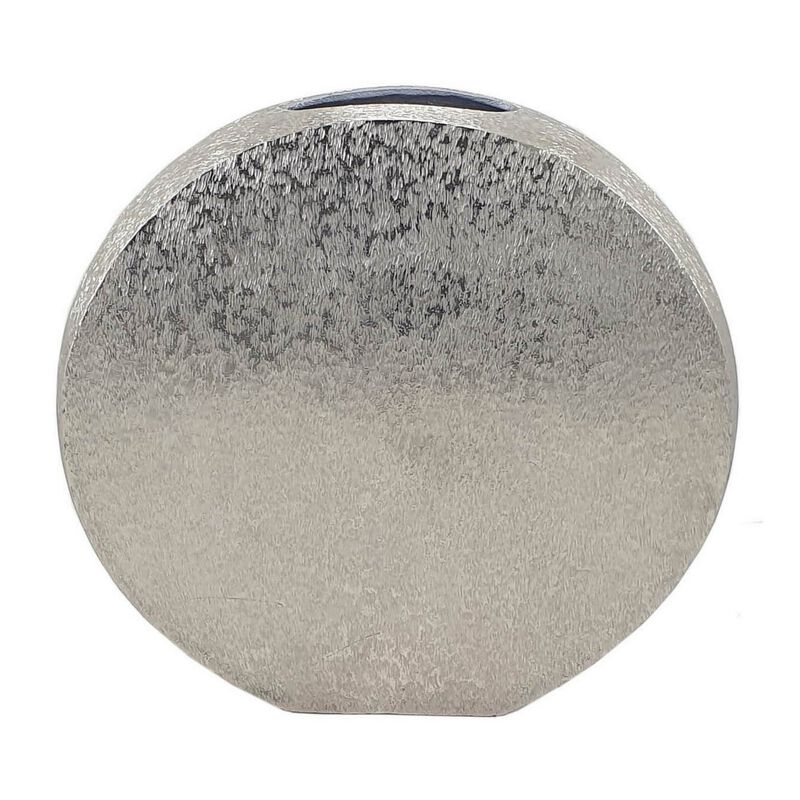 15 Inch Modern Decorative Vase, Round, Silver Finished Aluminum Frame-Benzara