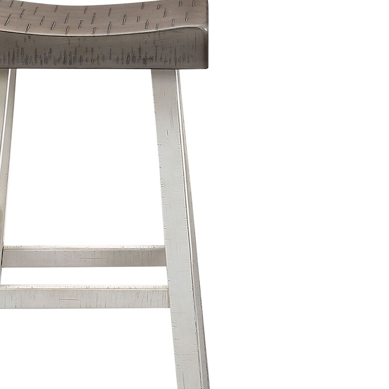 Bianca Counter Stool Set of 2, Dark Gray Saddle Seat, White Solid Wood