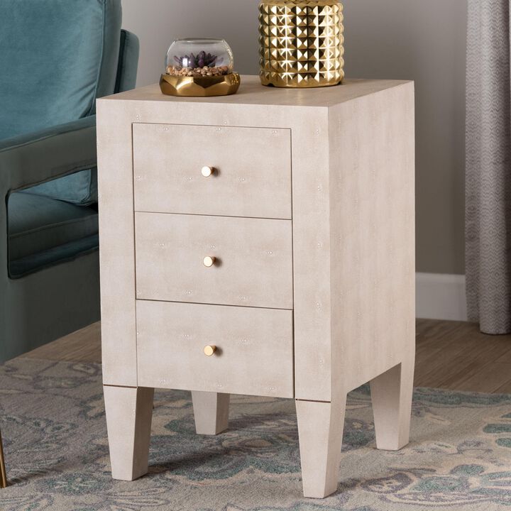 Baxton Studio Leyna Modern Beige Faux Shagreen 3 Drawer End Table