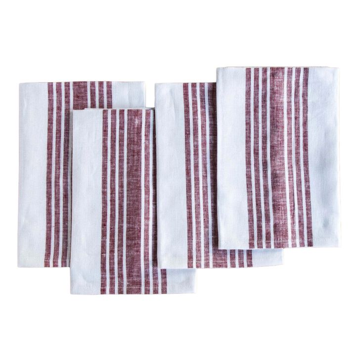 Solino Home 100% Pure Linen Striped Dinner Napkins 20 x 20 Inch Set of 4 | Farmhouse