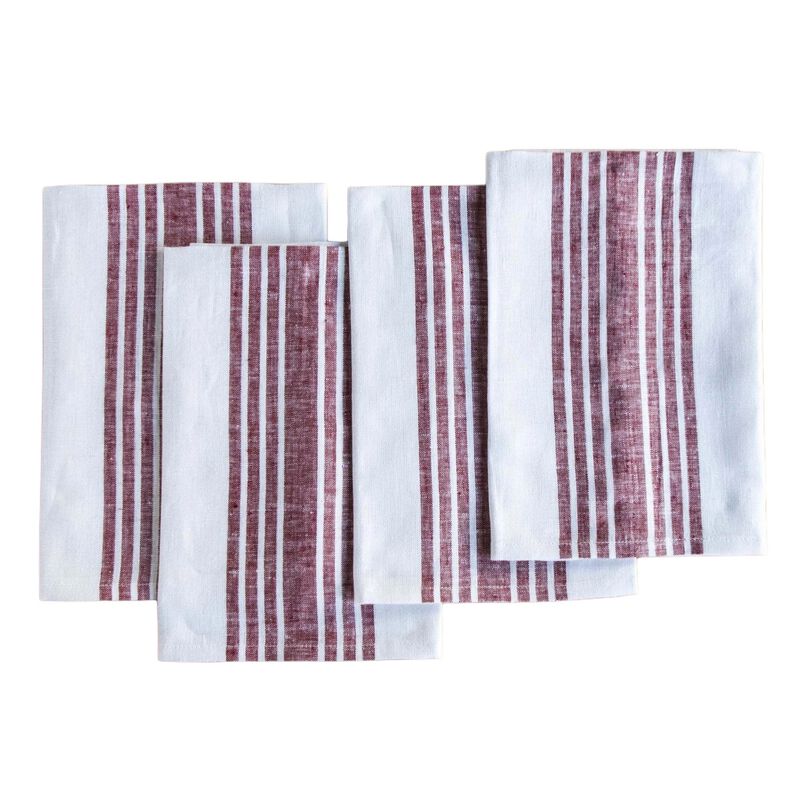 Solino Home 100% Pure Linen Striped Dinner Napkins 20 x 20 Inch Set of 4 | Farmhouse