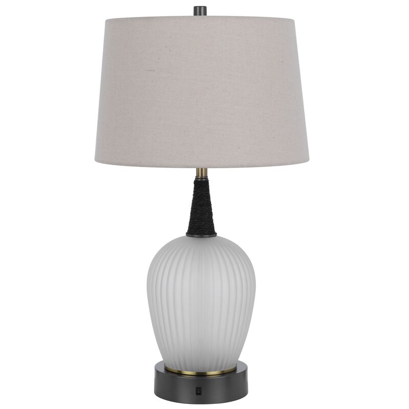 Wenu 29 Inch Table Lamp, Accent Frosted Glass Base, White Fabric Shade - Benzara