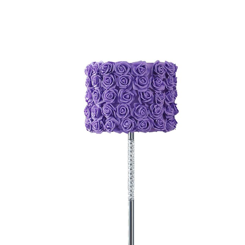 Finn 63 Inch Glamorous Floor Lamp, Rose Accent Shade, 100W, Purple, Silver-Benzara