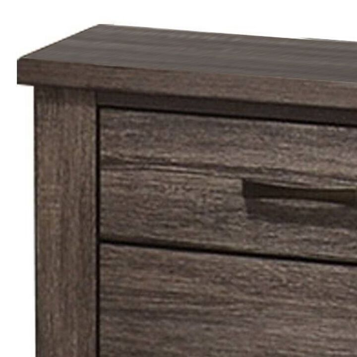 Soma 24 Inch Rustic 2 Drawer Nightstand, Sleek Metal Bar Handles, Oak Gray-Benzara