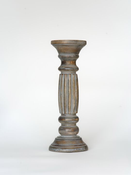 Traditional Antique Dusk Eco-friendly Handmade Mango Wood Set Of One 12" Pillar Candle Holder
