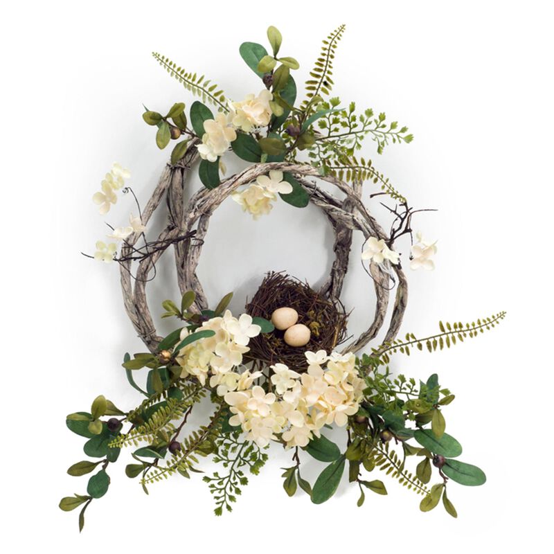 Set of 4 Hydrangea and Bird Nest Wreaths – Charming Floral and Nature-Inspired Décor for Home and Door