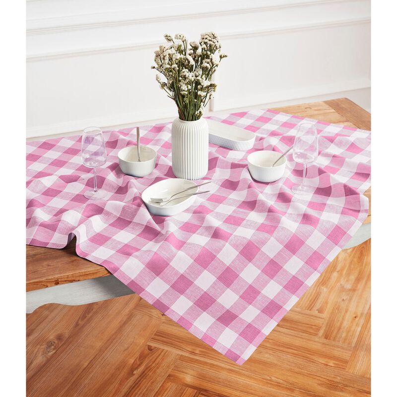 Solino Home 100% Pure Linen Table Throw 52 x 52 Inch | Buffalo Check