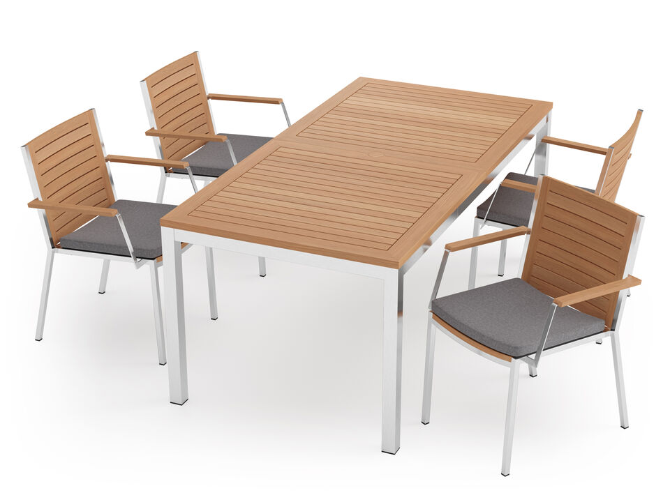 Monterey 4 Seater Dining Set with 72 in. Table - Aluminum and Teak