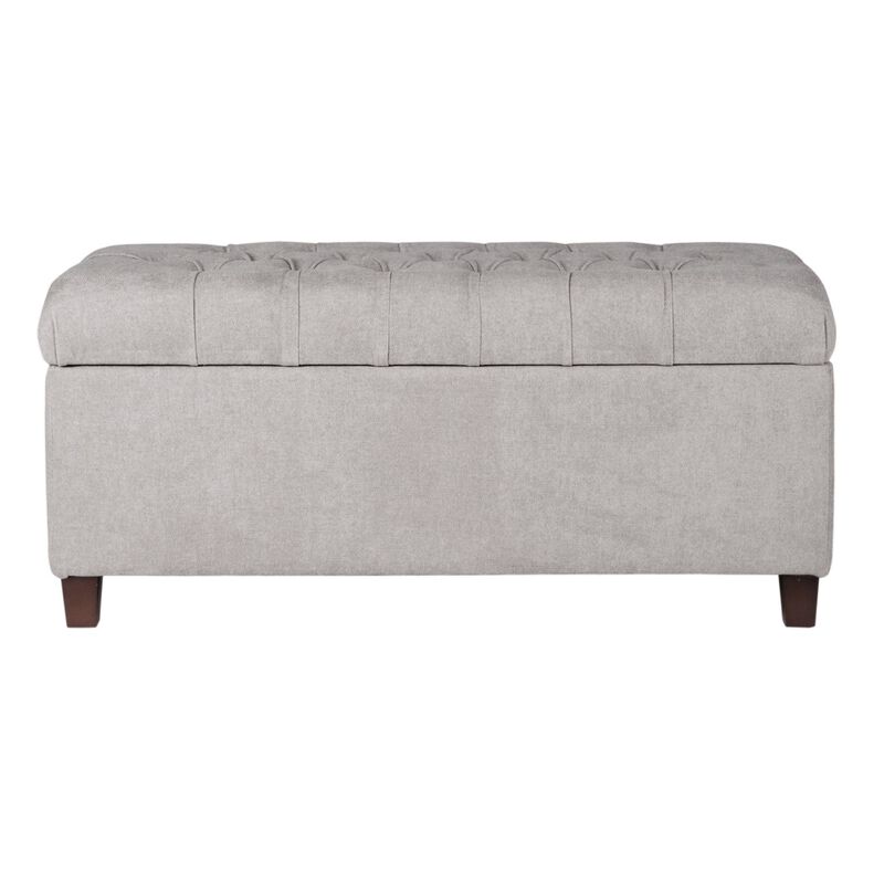 Fabric Upholstered Button Tufted Wooden Bench With Hinged Storage, Gray and Brown - Benzara