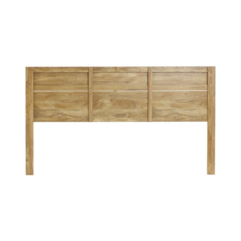 LuxenHome Oak Finish Manufactured Wood with Natural Rattan Top Headboard, King