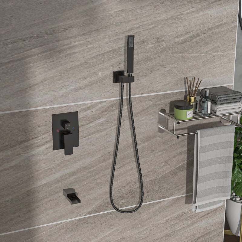 16" Rain Shower Head Systems With Waterfall Tub Spout, Oil Rubber Bronze, Ceiling Mounted Shower