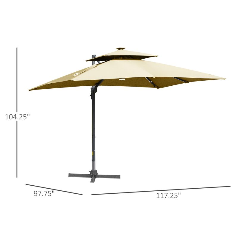 Khaki Patio Shade: 10ft Solar LED Cantilever Umbrella with Rotation