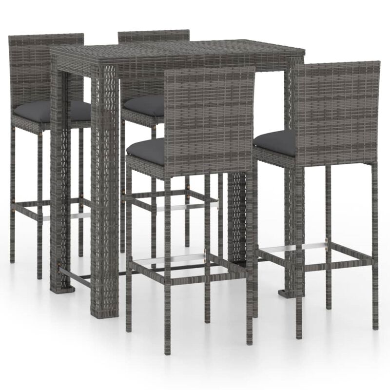vidaXL 5 Piece Outdoor Bar Set with Cushions Poly Rattan Gray
