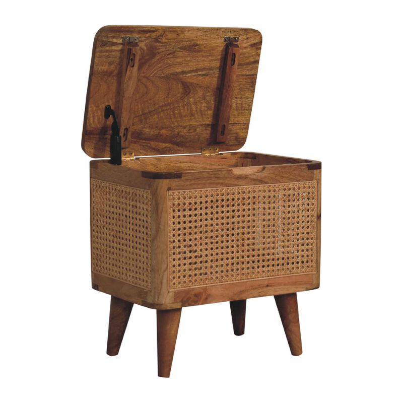 Larissa Lid-up Storage  Solid Wood Rattan Oak-ish Stool