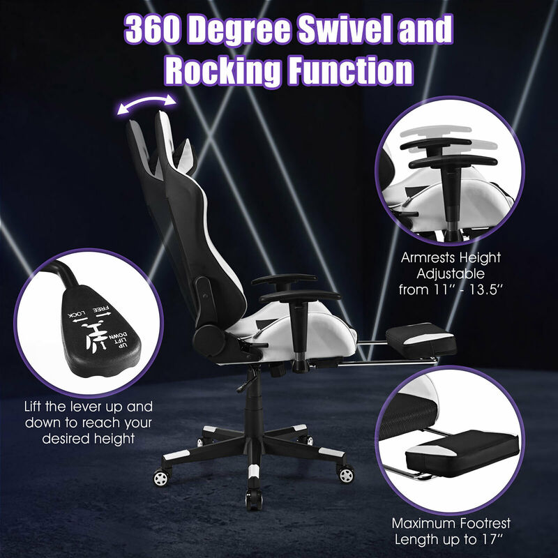 Costway Massage Gaming Chair Reclining Racing Office Computer Chair with Footrest Blue