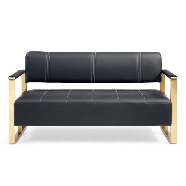 57.9" Width Modern Upholstery Faux Bonded Leather Loveseat Sofa