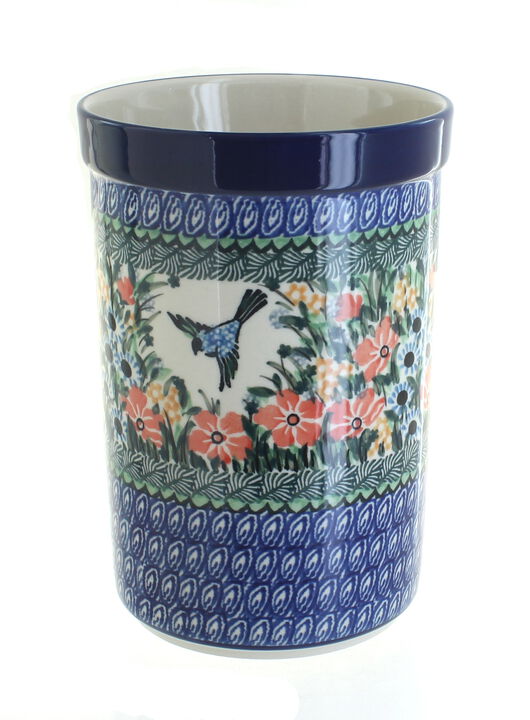 Blue Rose Polish Pottery Bluebird Utensil Jar