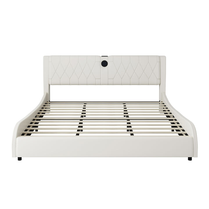Merax Luxurious Faux Leather Platform Bed with Bluetooth Speakers