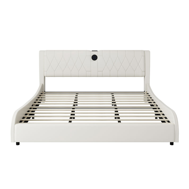 Merax Luxurious Faux Leather Platform Bed with Bluetooth Speakers