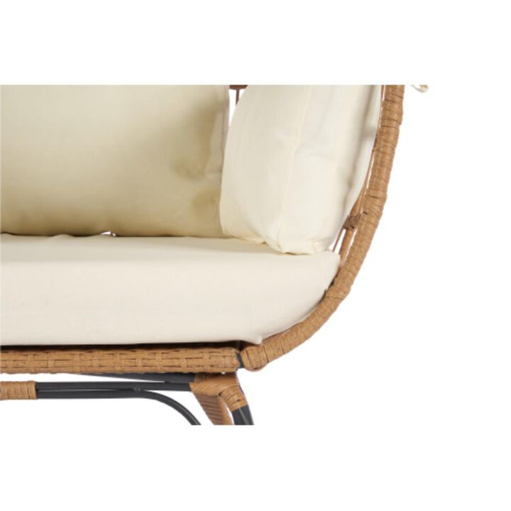 Wicker Egg Chair, Oversized Indoor Outdoor Lounger for Patio, Backyard, Living Room w/ 5 Cushions, Steel Frame, 440lb Capacity