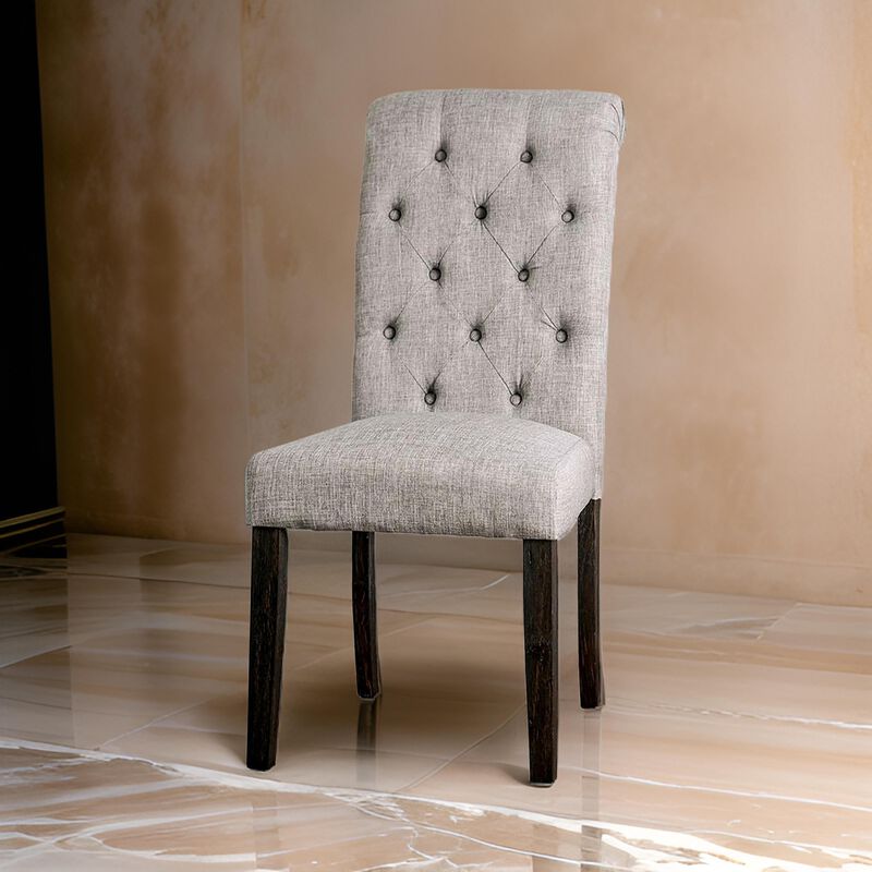 Side Chair with Button Tufted Backrest, Set of 2, Gray-Benzara