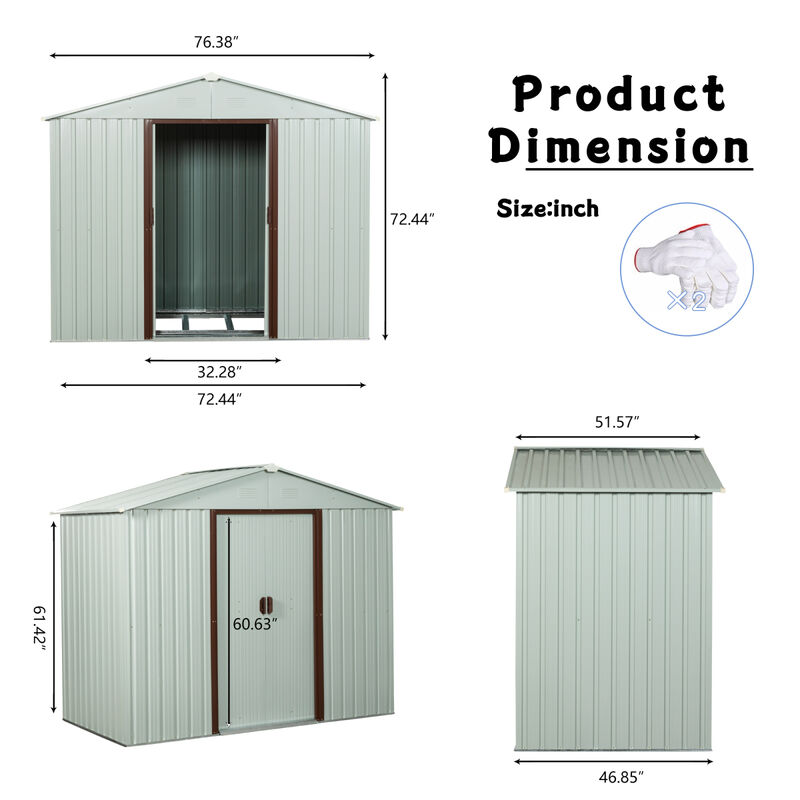 6FT X 5FT Outdoor Metal Storage Shed White