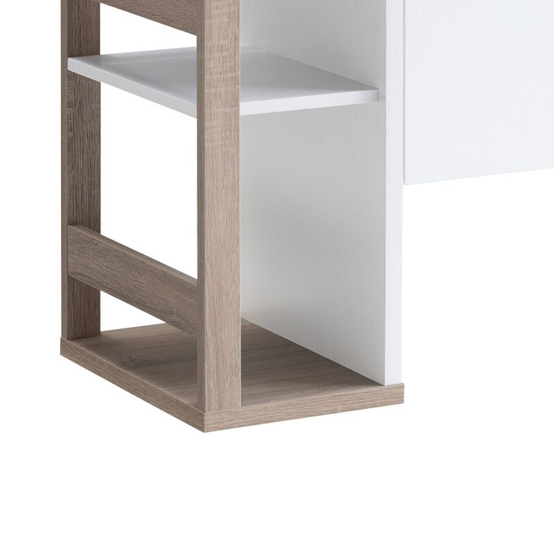47 Inch Serving Cabinet Buffet Sideboard Console, 4 Shelves, White, Gray - Benzara