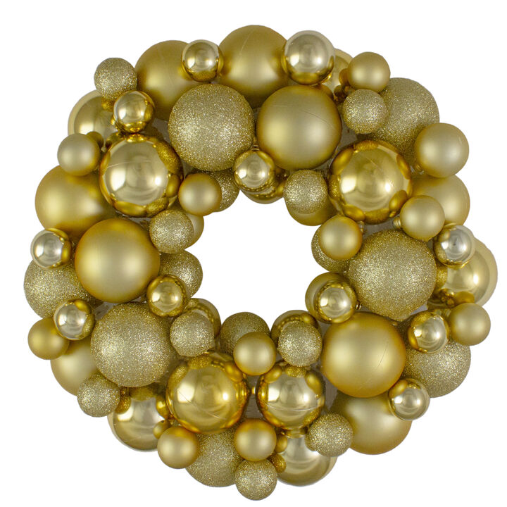 Vegas Gold 3-Finish Shatterproof Ball Christmas Wreath  13-Inch