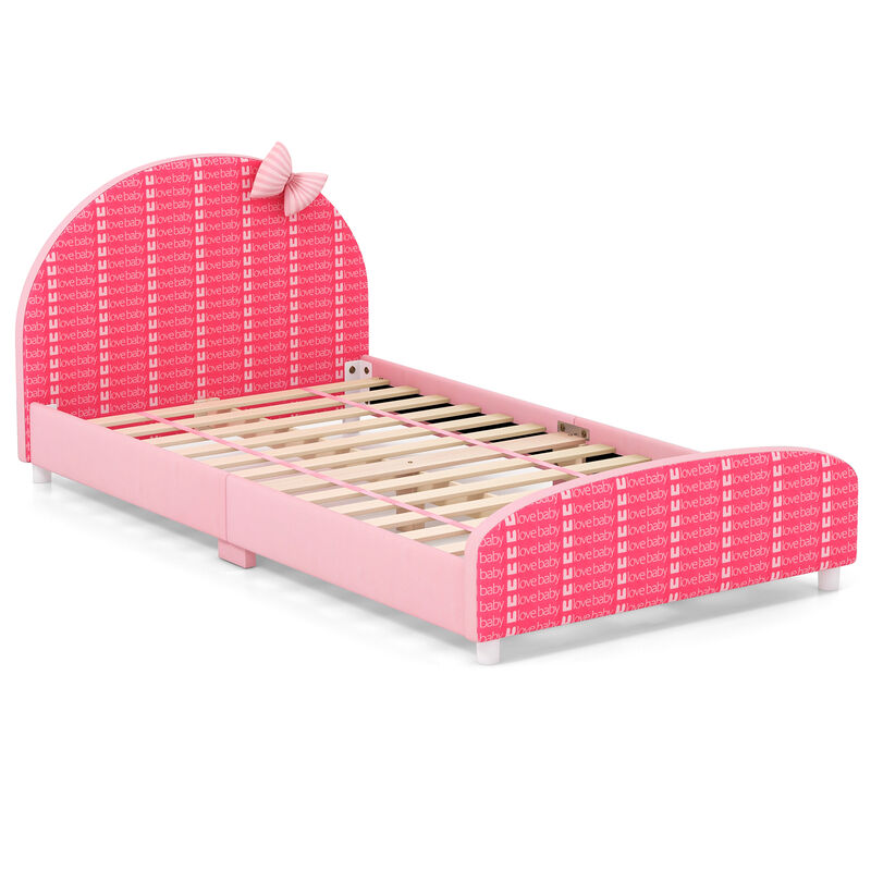 Wood Upholstered Twin Bed Platform with Slat Support