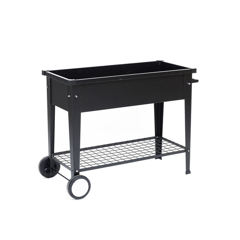 LuxenHome Black Mobile Metal Raised Garden Bed Planter Cart with Legs