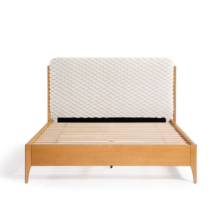 LuxenHome Quilted Upholstered Headboard with Rubberwood Frame Platform Bed, Queen LuxenHome Quilted Upholstered Headboard with Rubberwood Frame Platform Bed, Queen