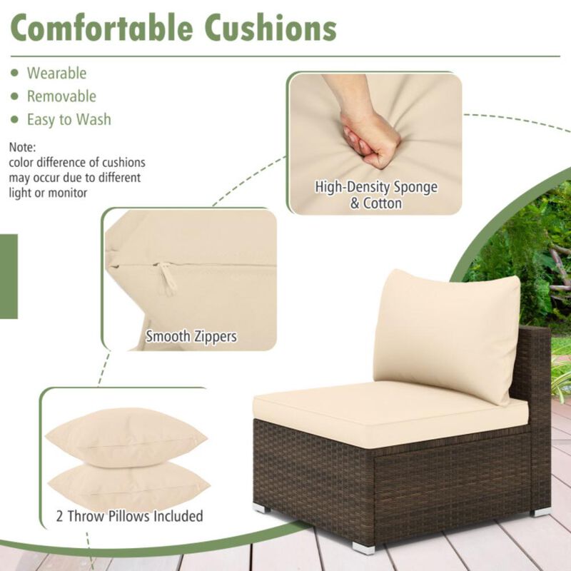 Hivvago 7 Pieces Patio Rattan Furniture Set with Sectional Sofa Cushions-Beige