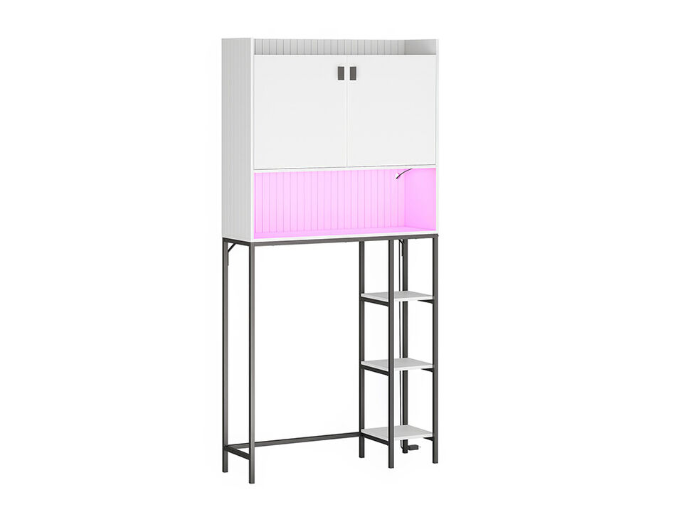 BELLEZE Over The Toilet Storage Cabinet with LED Light, Freestanding Above Toilet Rack with Adjustable Shelf, Bathroom Space Savers Anti-Tipping Device Included - Murano (White) BELLEZE Over The Toilet Storage Cabinet with LED Light, Freestanding Above Toilet Rack with Adjustable Shelf, Bathroom Space Savers Anti-Tipping Device Included - Murano (White)