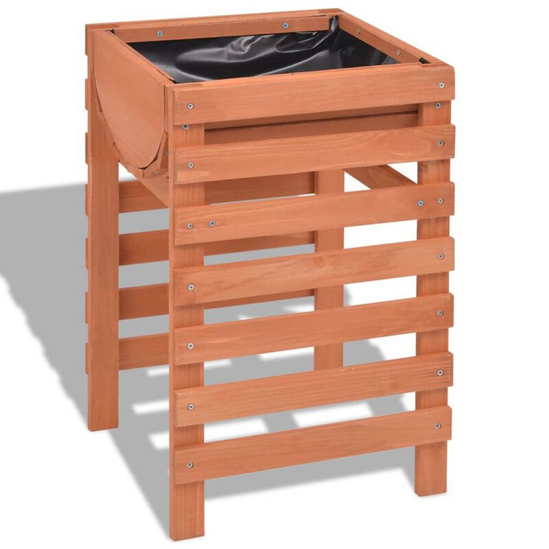 Outdoor Planter with Standing Slatted Design, Natural Brown Fir Wood - Benzara