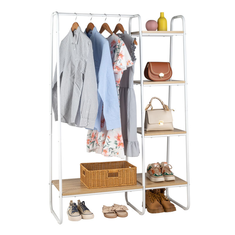 Freestanding Clothes Rack with 5 Shelves for Convenient Clothing and Storage Organization