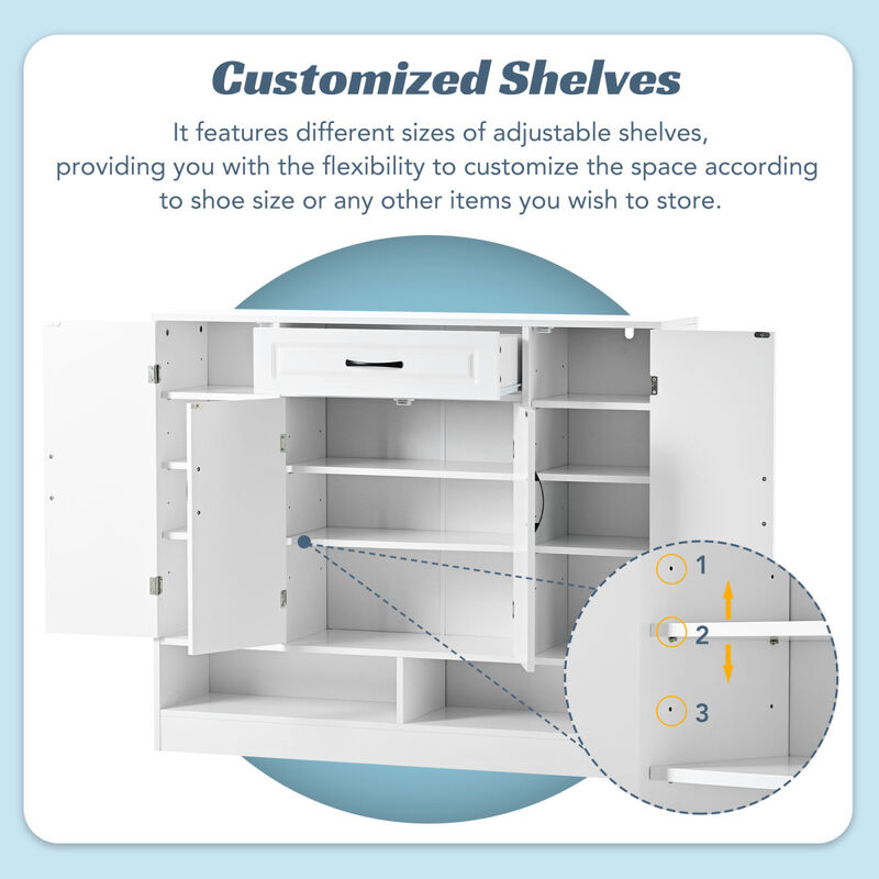Modern White Shoe Cabinet with Adjustable Shelves