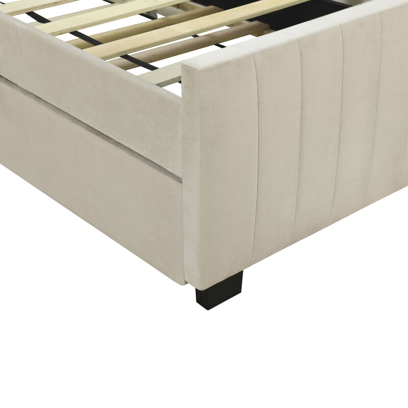 Merax Modern Upholstered Platform Bed with Trundle